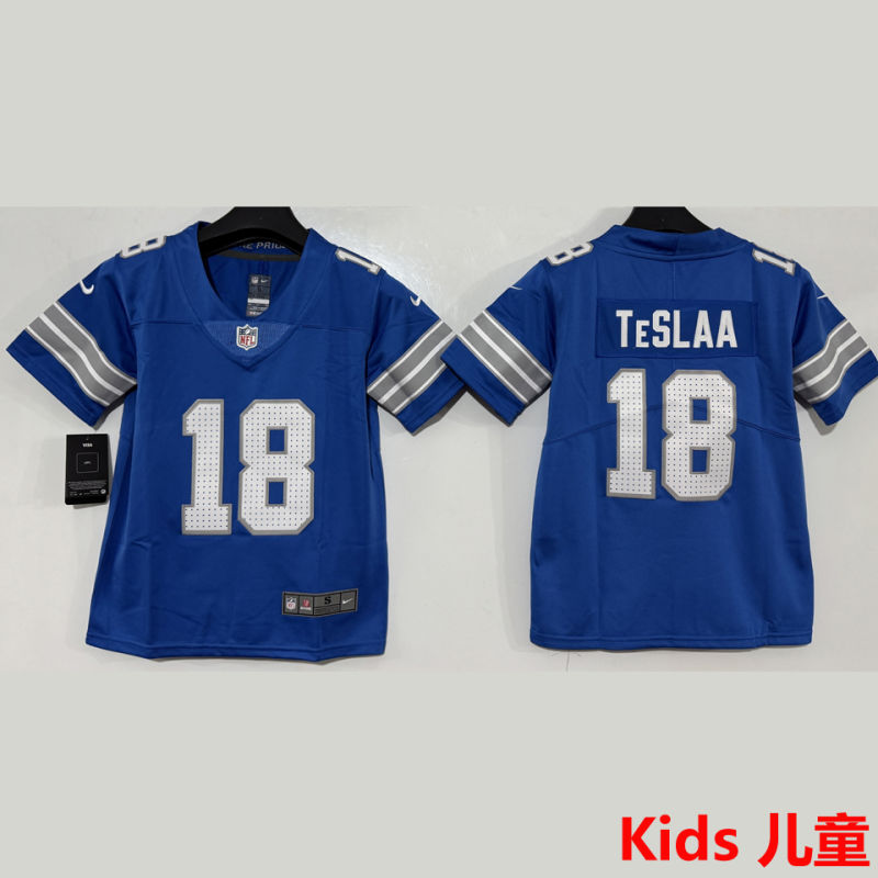 TESLAA #18 Detroit Lions Kids NFL Jersey
