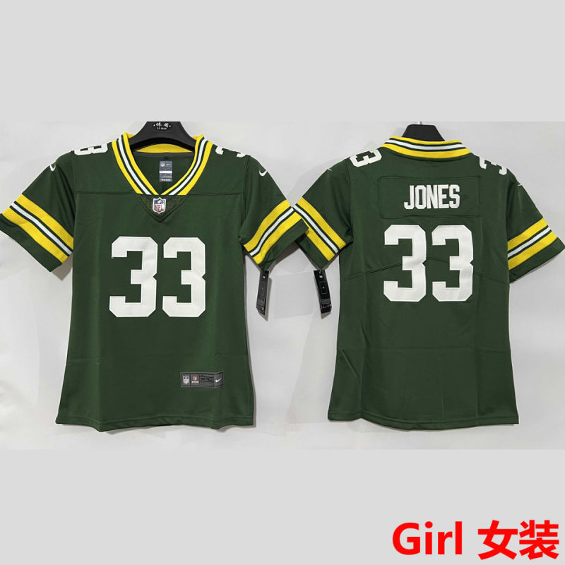 JONES #33 Green Bay Packers Girl NFL Jersey