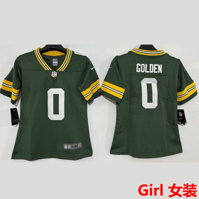 GOLDEN #0 Green Bay Packers Girl NFL Jersey