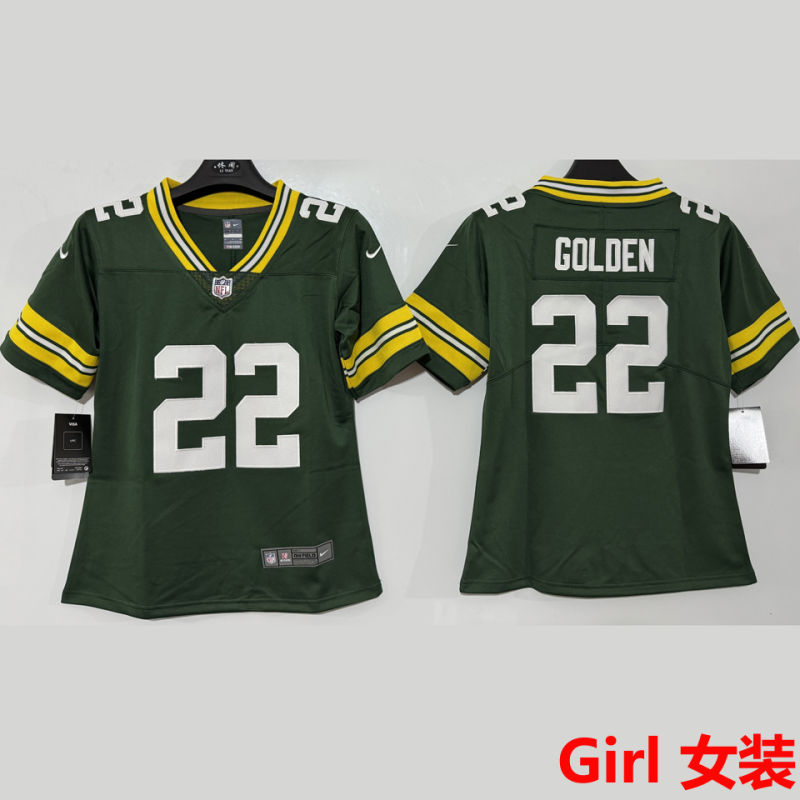 GOLDEN #22 Green Bay Packers Girl NFL Jersey