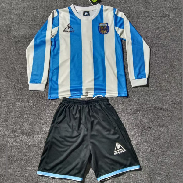 1986 Argentina Home Kids Retro Long Sleeve Soccer Jersey