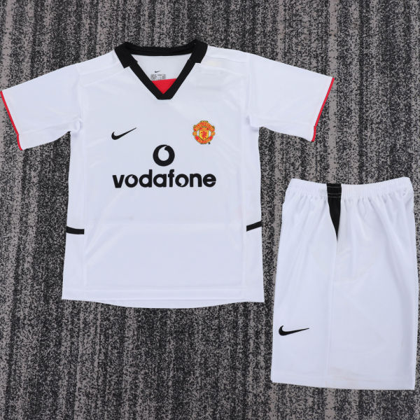 2002/2003 M Utd Away White Retro Kids Soccer Jersey