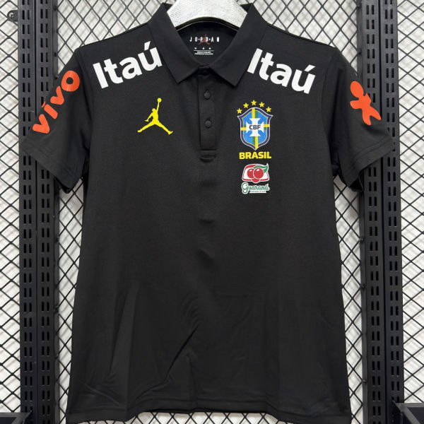 2026/27 Brazil Black Casual Pure Cotton POLO T-Shirt 肩膀字白色