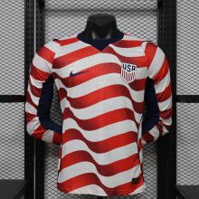 2026/27 U.S Home player long sleeved football jersey  胸前实心红条