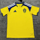 2026/27 Sweden Home Yellow Fans Soccer Jersey (Have Right Patch 有右臂章 黑底白字）