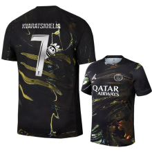KVARATSKHELIA #7  PSG x Labubu Dark Night Edition Black Fans Soccer Jersey 2025/26 拉布布字体