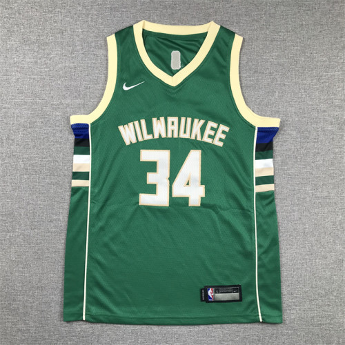 Milwaukee Bucks Kids Jersey Green Lcon Edition  2020 NO.34  ANTETOKOUNMPO