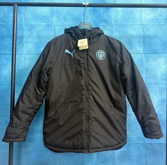 Manchester City Autumn Winter Mid-Length Insulated Hooded Coat - Fashion Sports Football Jacket