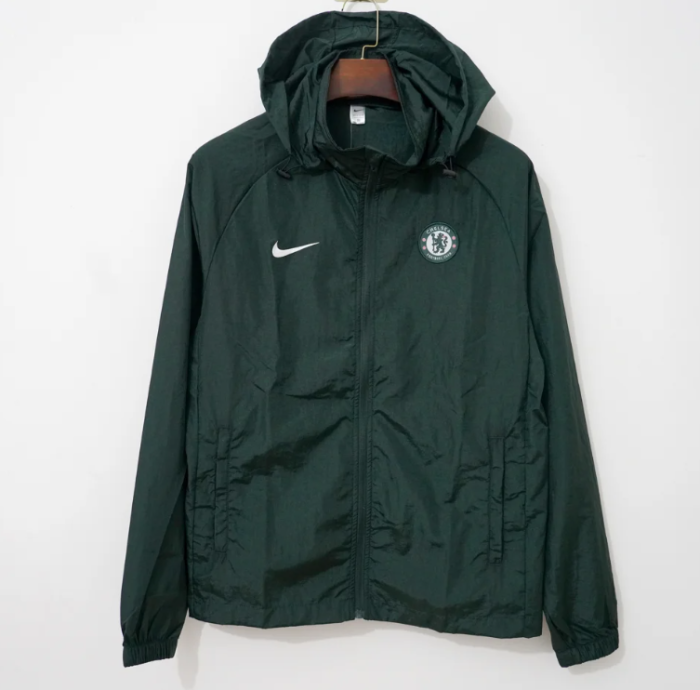 Chelsea FC 2025-2026 Nike Tech Woven Windrunner Jacket, Dark Green Waterproof Training Coat